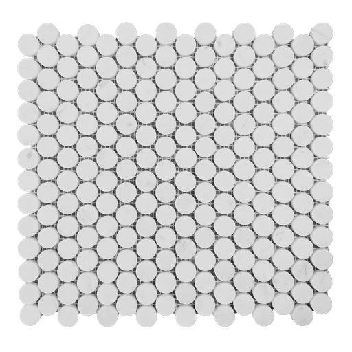 Honed marble 3/4" penny field in 'Carrara White'